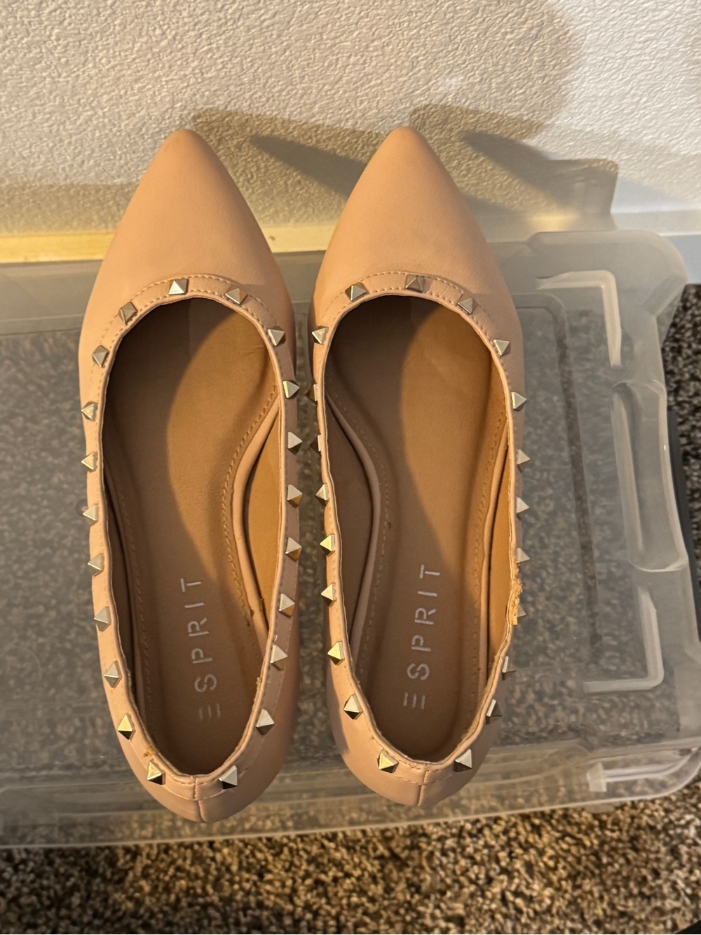 Esprit Studded Pointed-Toe Flats in Beige
